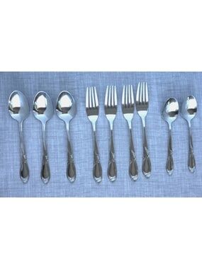 Retroneu STEPHANIE (9pc Lot) Fork Spoon Teaspoon Stainless Glossy 18/8 Scroll